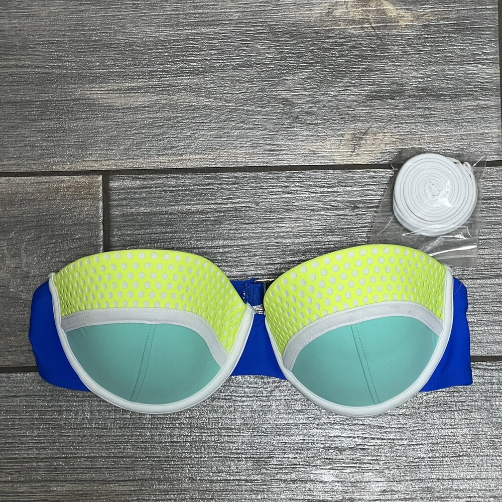NEW Xhilaration Bikini Top Size Small Colorblock Blue Green White Padded Swim - Picture 2 of 8